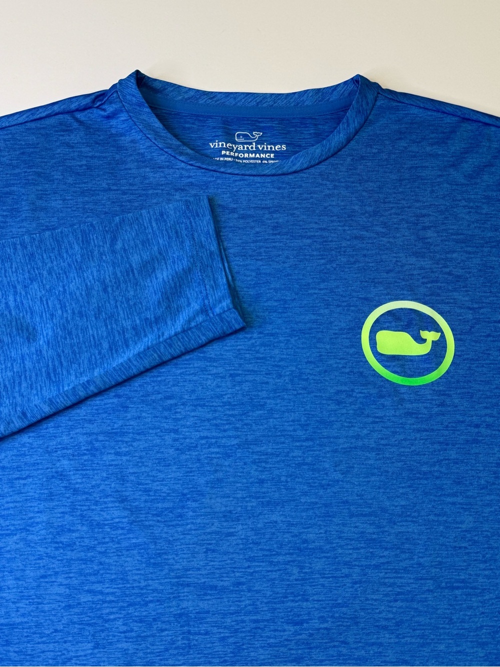 Vineyard Vines Performance Men's Small Blue Green Long Sleeve Shirt Whale Logo